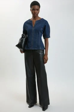 KarenMillen Haut En Denim À Basque Et Manches Courtes<Femme Denim|Vestes & Manteaux