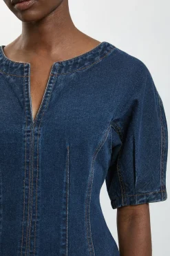 KarenMillen Haut En Denim À Basque Et Manches Courtes<Femme Denim|Vestes & Manteaux