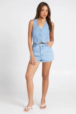 boohoo Haut En Denim Col Licou<Femme Denim|Denim