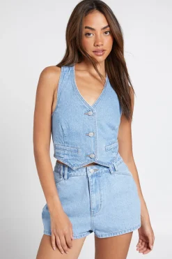boohoo Haut En Denim Col Licou<Femme Denim|Denim