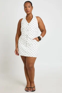 Haut En Denim À Pois Avec Encolure Américaine Grande Taille