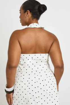 Haut En Denim À Pois Avec Encolure Américaine Grande Taille