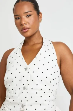 Haut En Denim À Pois Avec Encolure Américaine Grande Taille