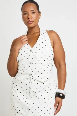 Haut En Denim À Pois Avec Encolure Américaine Grande Taille