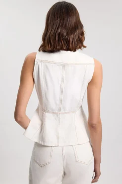 Haut En Denim Sans Manches À Basque