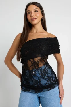 boohoo Haut En Dentelle Asymétrique<Femme Satin Et Dentelle|Tops