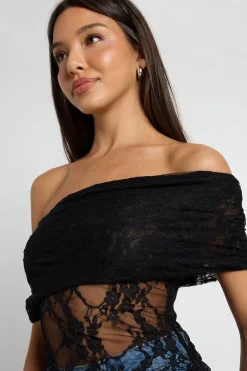 boohoo Haut En Dentelle Asymétrique<Femme Satin Et Dentelle|Tops