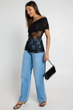 boohoo Haut En Dentelle Asymétrique<Femme Satin Et Dentelle|Tops