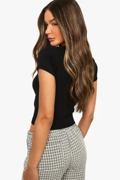 boohoo Haut en jersey côtelé à boutons et manches cap<Femme Tops