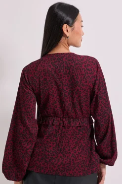 Haut en Jersey Imprimé Petite Berry à Couture Empire et Détail Volant Animal