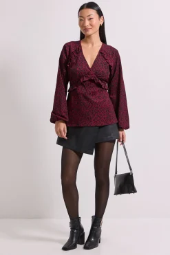 Haut en Jersey Imprimé Petite Berry à Couture Empire et Détail Volant Animal