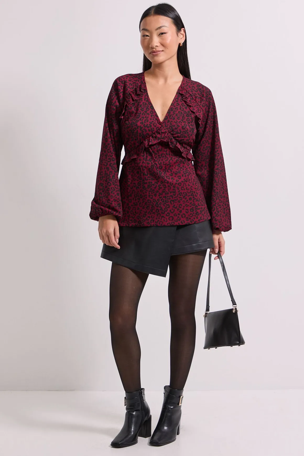 Haut en Jersey Imprimé Petite Berry à Couture Empire et Détail Volant Animal