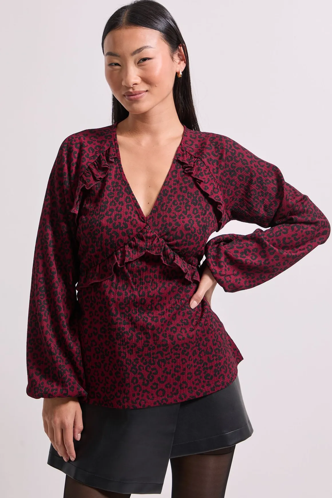Haut en Jersey Imprimé Petite Berry à Couture Empire et Détail Volant Animal
