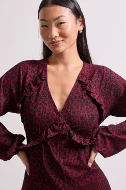 Haut en Jersey Imprimé Petite Berry à Couture Empire et Détail Volant Animal