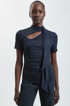 KarenMillen Haut En Jersey Mélange Viscose Avec Détail Col Noué<Femme Tops
