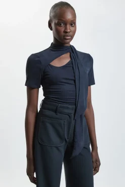 KarenMillen Haut En Jersey Mélange Viscose Avec Détail Col Noué<Femme Tops