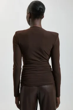 Haut En Jersey Premium Avec Détails Drapés Au Col Et Ornements De Cristaux