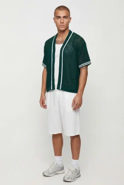 boohooMAN Haut En Maille Ajourée Style Baseball Coupe Ample Décontractée<Homme Polos|Maille