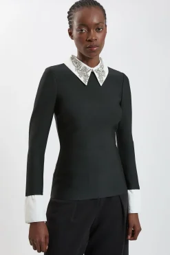 KarenMillen Haut En Maille Bandage Ajusté Avec Col Orné De Bijoux<Femme Pulls Et Gilets|Toutes Les Mailles