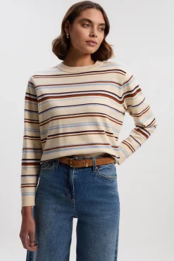 Haut en Maille à Col Rond Rayé Mélange Viscose