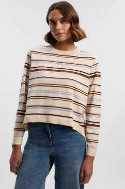 Haut en Maille à Col Rond Rayé Mélange Viscose