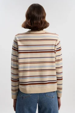 Haut en Maille à Col Rond Rayé Mélange Viscose
