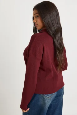 boohoo Haut En Maille Côtelée À Col Et Manches Longues Grande Taille Premium<Femme Pulls Et Gilets|Toutes Les Mailles
