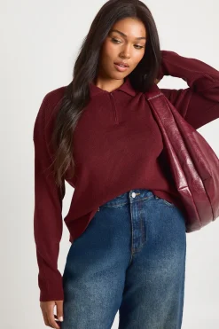 boohoo Haut En Maille Côtelée À Col Et Manches Longues Grande Taille Premium<Femme Pulls Et Gilets|Toutes Les Mailles
