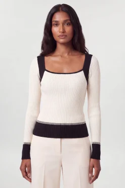 KarenMillen Haut En Maille Côtelée À Empiècements Contrastés<Femme Pulls Et Gilets|Toutes Les Mailles