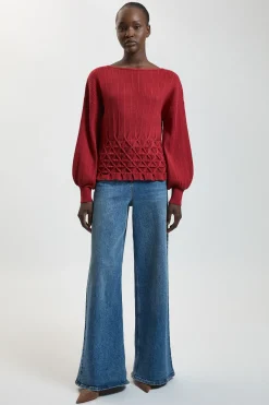 KarenMillen Haut En Maille Côtelée À Manches Longues Avec Détail De Point Manisynthétiquelé<Femme Pulls Et Gilets|Toutes Les Mailles