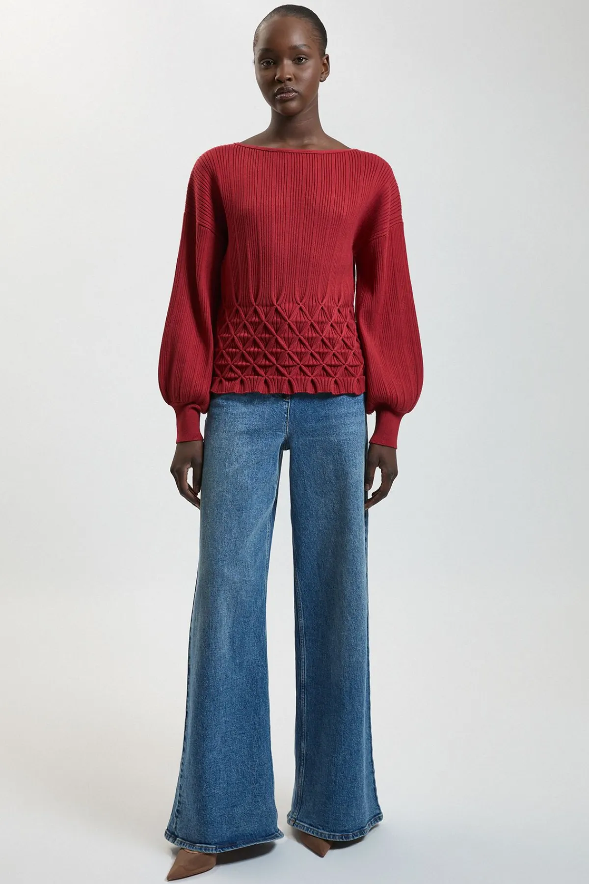 KarenMillen Haut En Maille Côtelée À Manches Longues Avec Détail De Point Manisynthétiquelé<Femme Pulls Et Gilets|Toutes Les Mailles