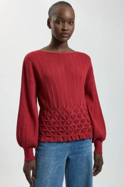 KarenMillen Haut En Maille Côtelée À Manches Longues Avec Détail De Point Manisynthétiquelé<Femme Pulls Et Gilets|Toutes Les Mailles