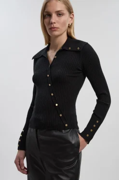 KarenMillen Haut En Maille Côtelée Mélange Viscose Avec Détails De Finition<Femme Pulls Et Gilets|Toutes Les Mailles