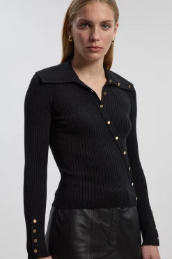 KarenMillen Haut En Maille Côtelée Mélange Viscose Avec Détails De Finition<Femme Pulls Et Gilets|Toutes Les Mailles