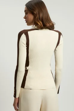 KarenMillen Haut En Maille Côtelée Viscose Avec Boutons Et Détails Contrastés<Femme Pulls Et Gilets|Toutes Les Mailles