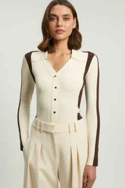 KarenMillen Haut En Maille Côtelée Viscose Avec Boutons Et Détails Contrastés<Femme Pulls Et Gilets|Toutes Les Mailles