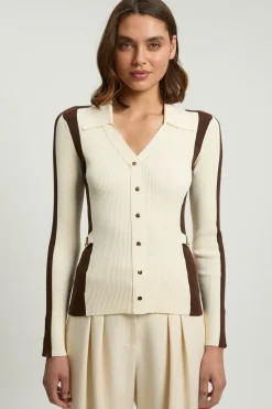 KarenMillen Haut En Maille Côtelée Viscose Avec Boutons Et Détails Contrastés<Femme Pulls Et Gilets|Toutes Les Mailles
