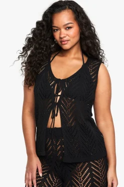 boohoo Haut en maille de plage à nouer à l'avant (taille plus)<Femme Tenues De Plage