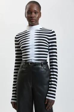 Haut En Maille De Viscose Texturée À Motif Géométrique Avec Fentes Aux Poignets