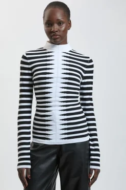 Haut En Maille De Viscose Texturée À Motif Géométrique Avec Fentes Aux Poignets