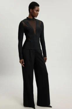 KarenMillen Haut En Maille À Détails Mesh Et Construction Bandage Sculptante<Femme Pulls Et Gilets|Toutes Les Mailles