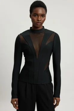 KarenMillen Haut En Maille À Détails Mesh Et Construction Bandage Sculptante<Femme Pulls Et Gilets|Toutes Les Mailles