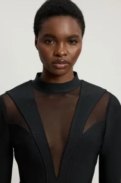 KarenMillen Haut En Maille À Détails Mesh Et Construction Bandage Sculptante<Femme Pulls Et Gilets|Toutes Les Mailles