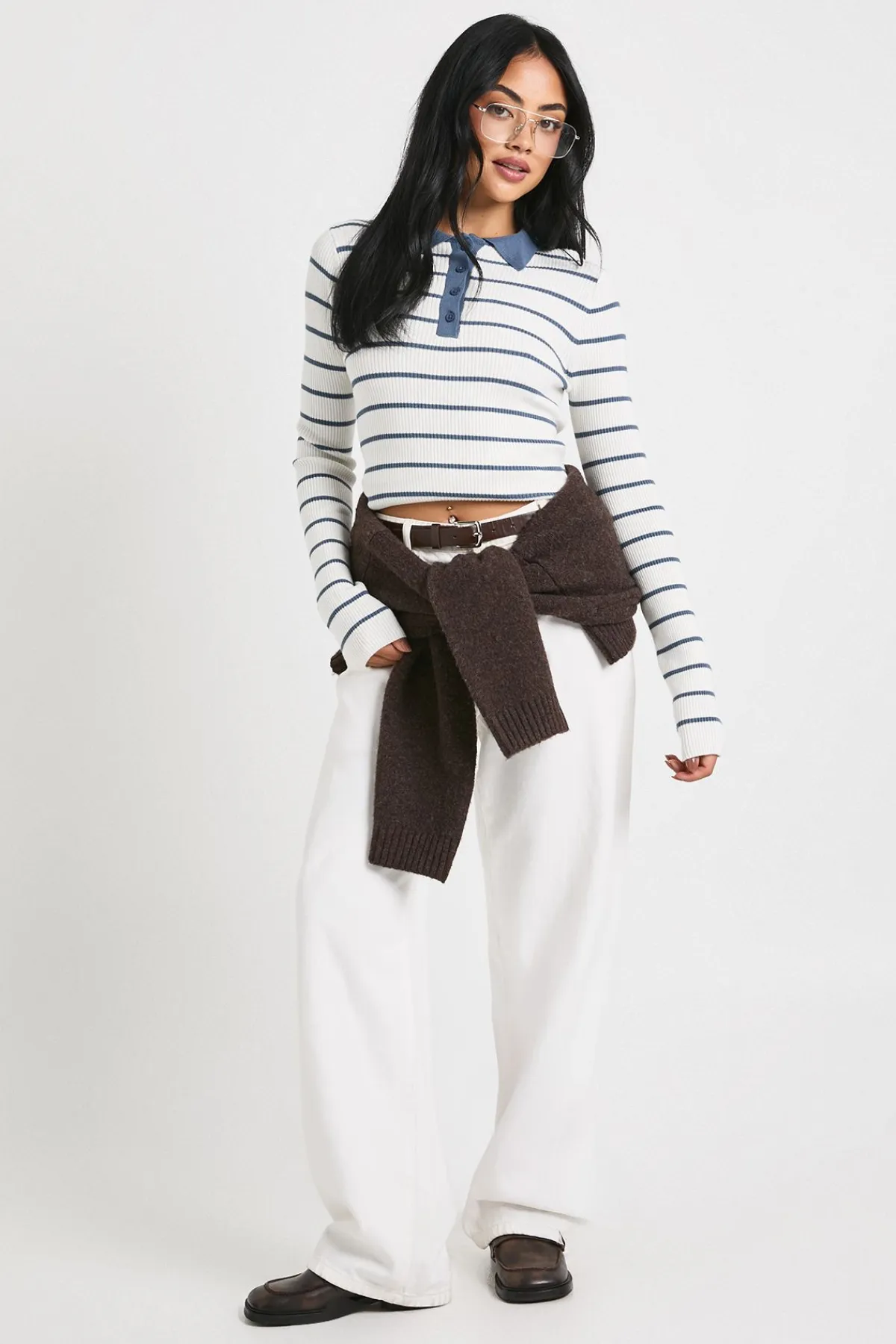 boohoo Haut En Maille Fine À Col Rayé<Femme Pulls Et Gilets|Toutes Les Mailles