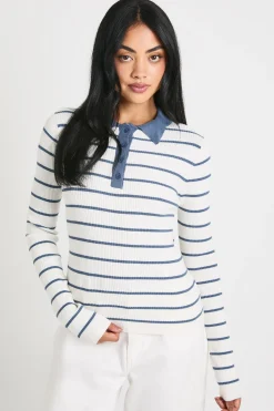 boohoo Haut En Maille Fine À Col Rayé<Femme Pulls Et Gilets|Toutes Les Mailles