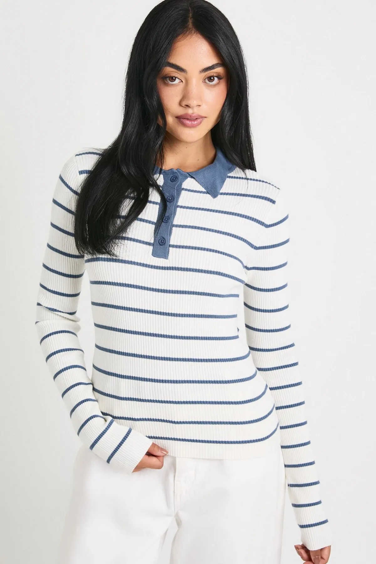 boohoo Haut En Maille Fine À Col Rayé<Femme Pulls Et Gilets|Toutes Les Mailles