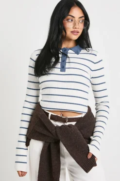 boohoo Haut En Maille Fine À Col Rayé<Femme Pulls Et Gilets|Toutes Les Mailles