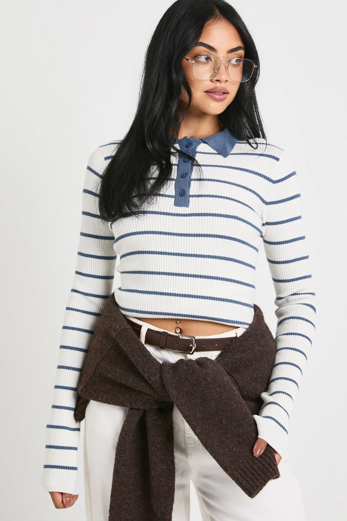 boohoo Haut En Maille Fine À Col Rayé<Femme Pulls Et Gilets|Toutes Les Mailles