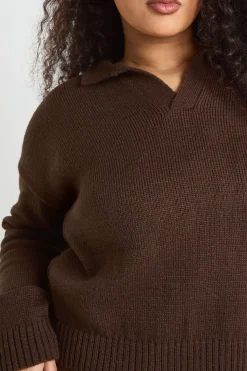 boohoo Haut en Maille Grande Taille à Col V et Col Montant<Femme Looks Chocolat|Pulls Et Gilets