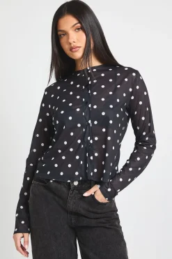 boohoo Haut en maille à imprimé à pois avec boutons traversants<Femme Pois|Tops
